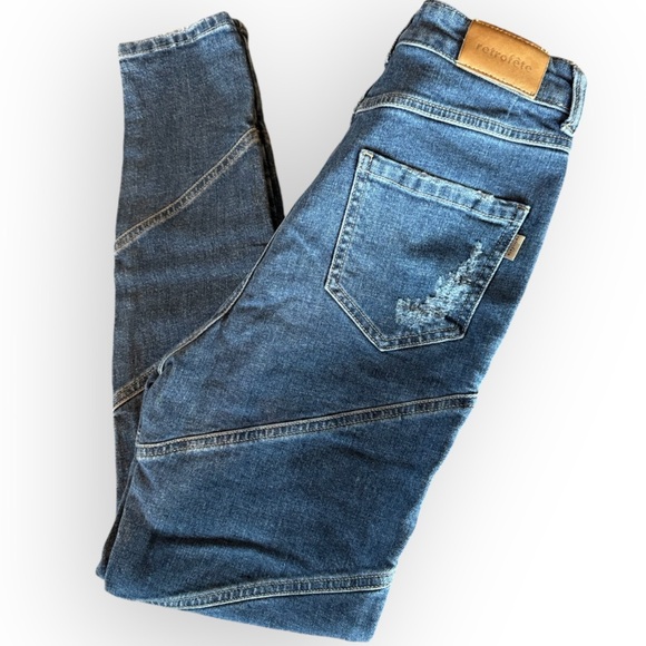 RETROFETE Allegra Skinny Sz 28 Modern Denim Jean Distressed Asymmetrical Seams - Picture 10 of 11